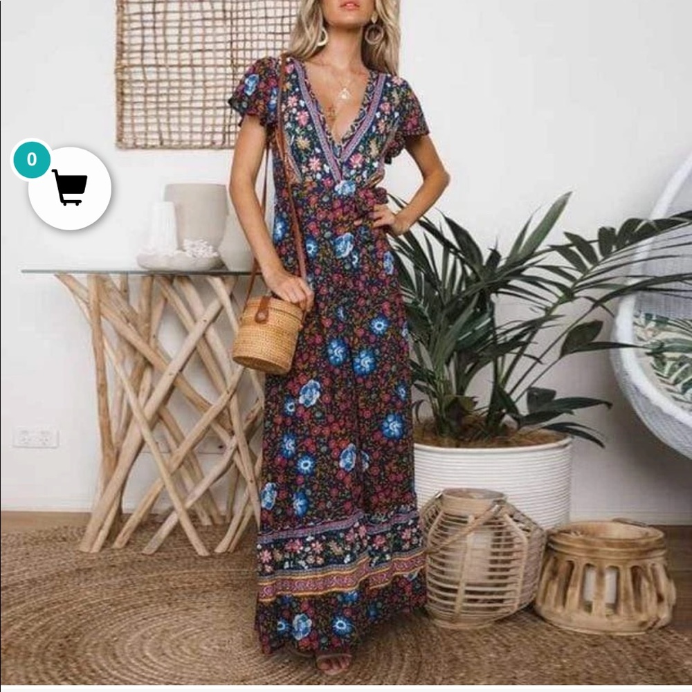 Boho Beach Hut V neck wrap dress